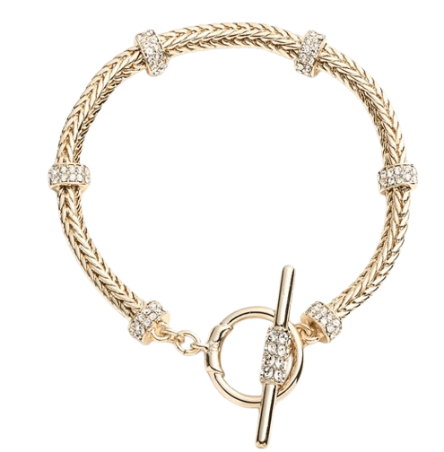 Crystal Gold Tone Pave Roundell Flex Line Armband - NanoInfinite